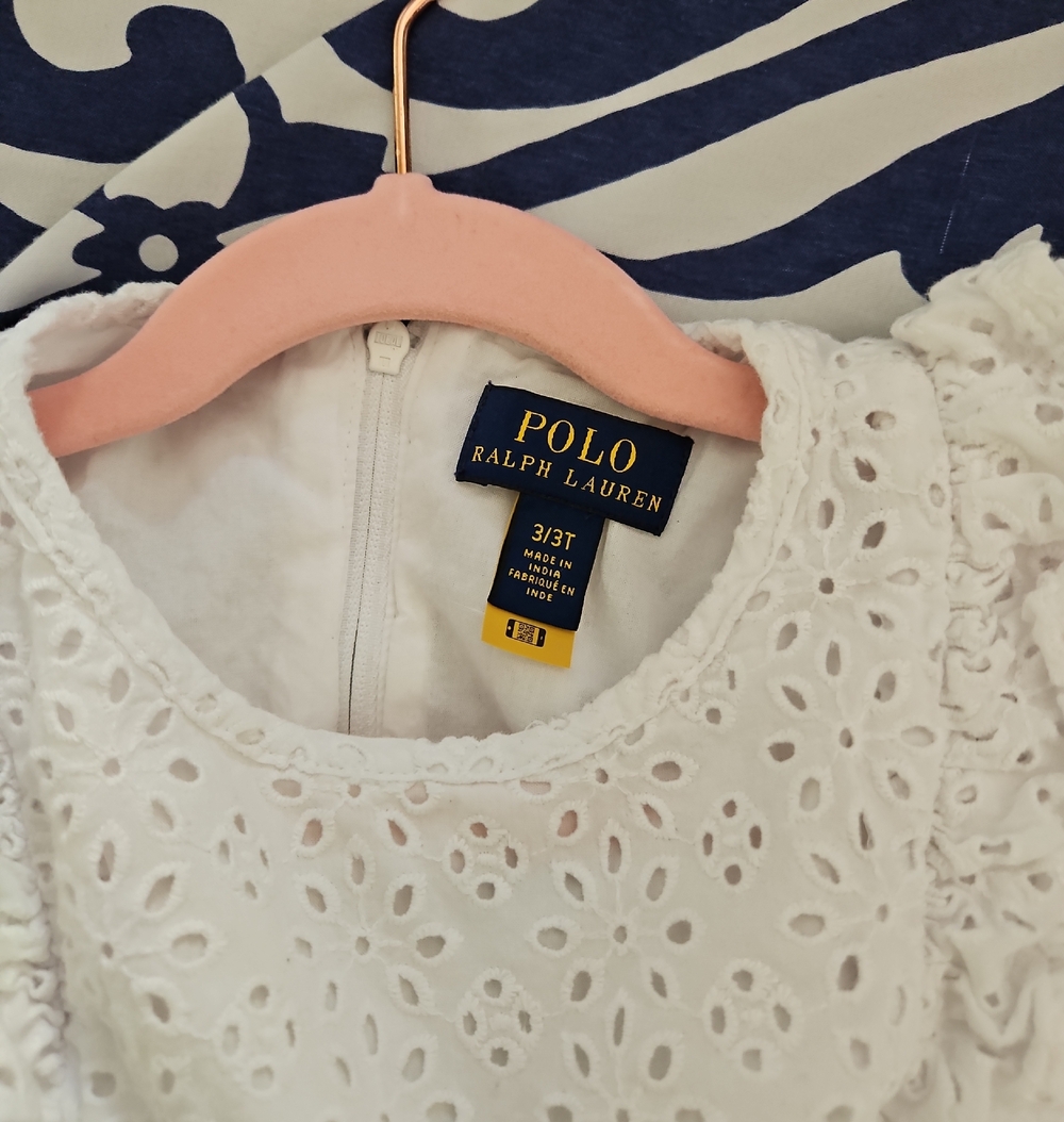 Polo by Ralph Lauren White Eyelet Cotton Dress - Girls